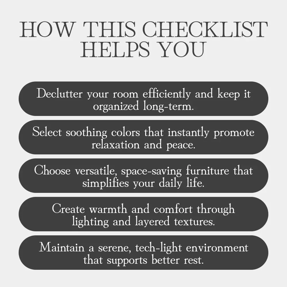 The Cozy Minimalist Bedroom Blueprint | Printable Checklist for a Calm, Clutter-Free, and Inviting Sleep Space | Digital Download Guide on How to Design a Minimalist Cozy Bedroom