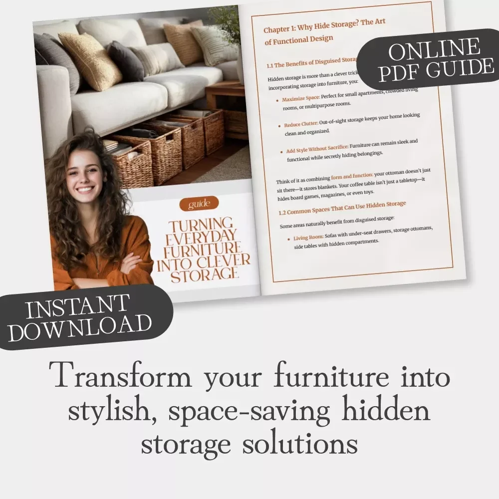 Turning Everyday Furniture into Clever Storage | Printable Home Design Guide for Hidden Storage Ideas | Learn How to Disguise Storage as Furniture | DIY Organization eBook