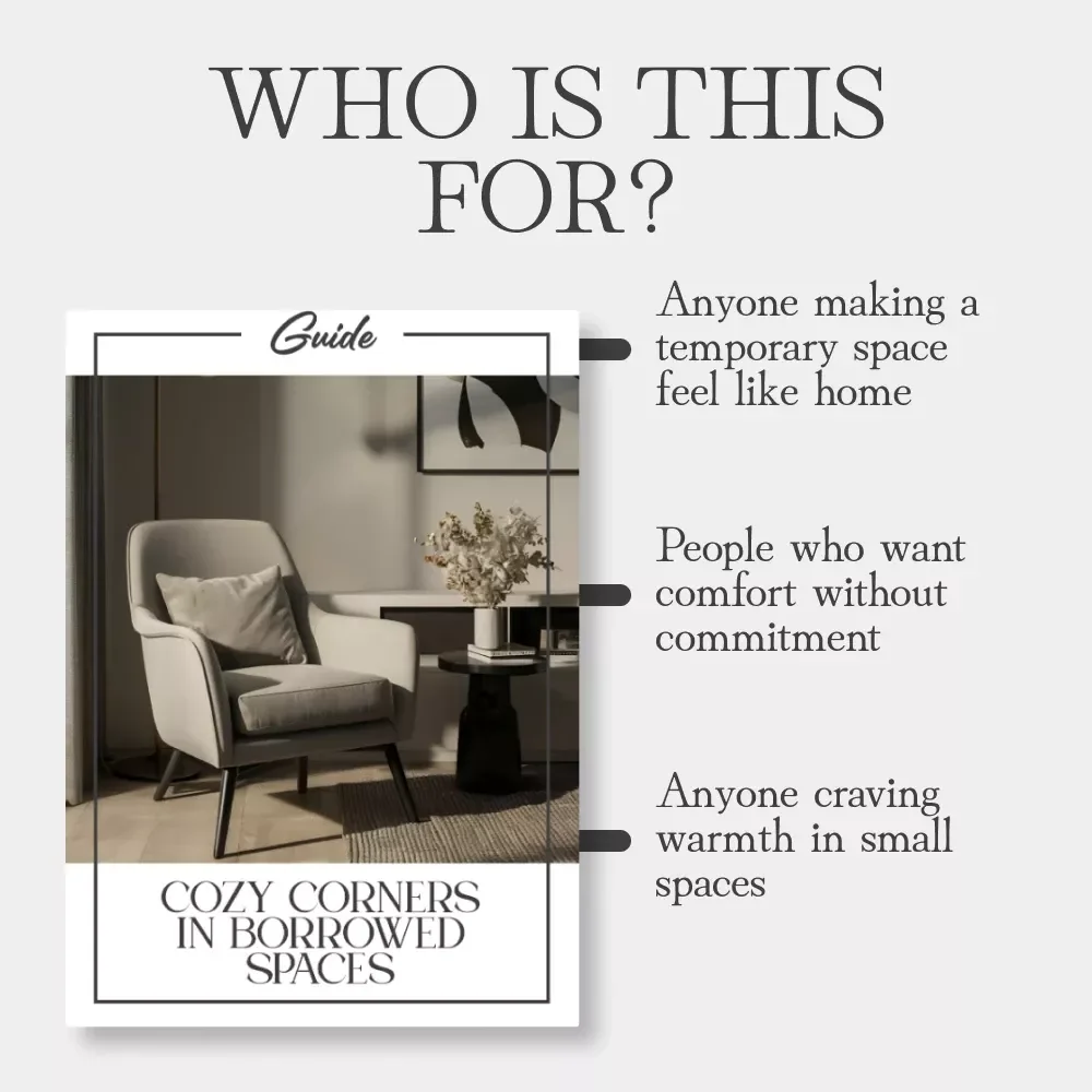 Cozy Corners in Borrowed Spaces | A Digital Guide on How to Make a Rental Feel Cozy | Warm, Personal Home Styling for Renters & Apartment Dwellers