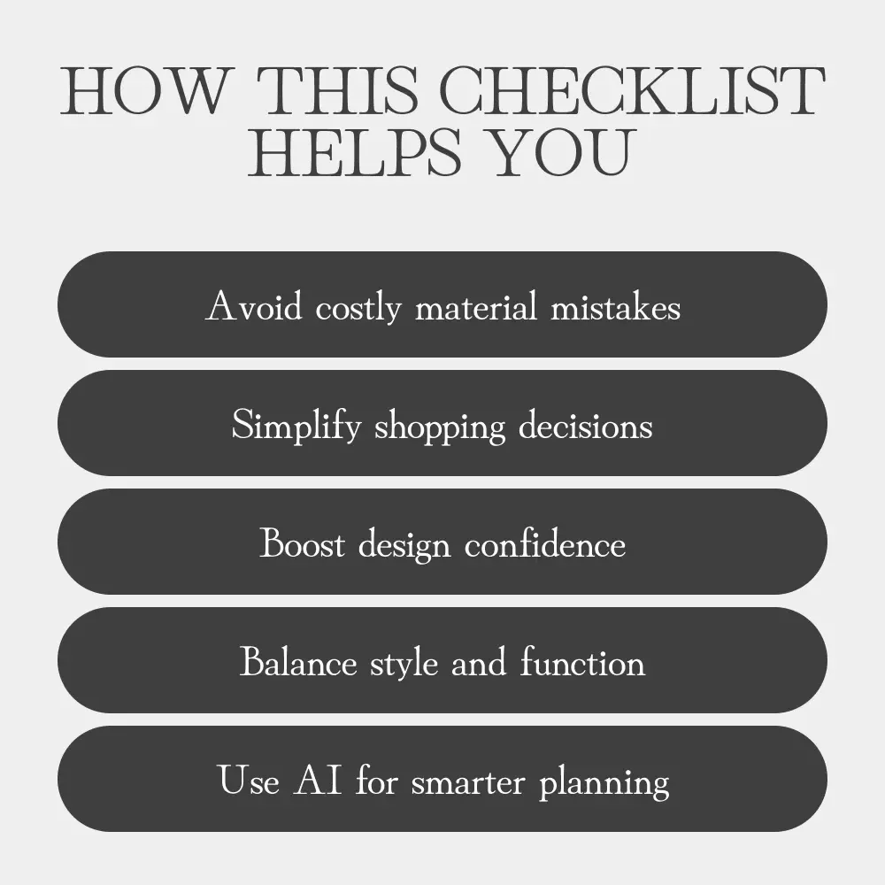 The Home Decor Materials Checklist | How to Pick Home Decor Materials Smartly | Printable Interior Design Guide for DIY Decorators and Homeowners