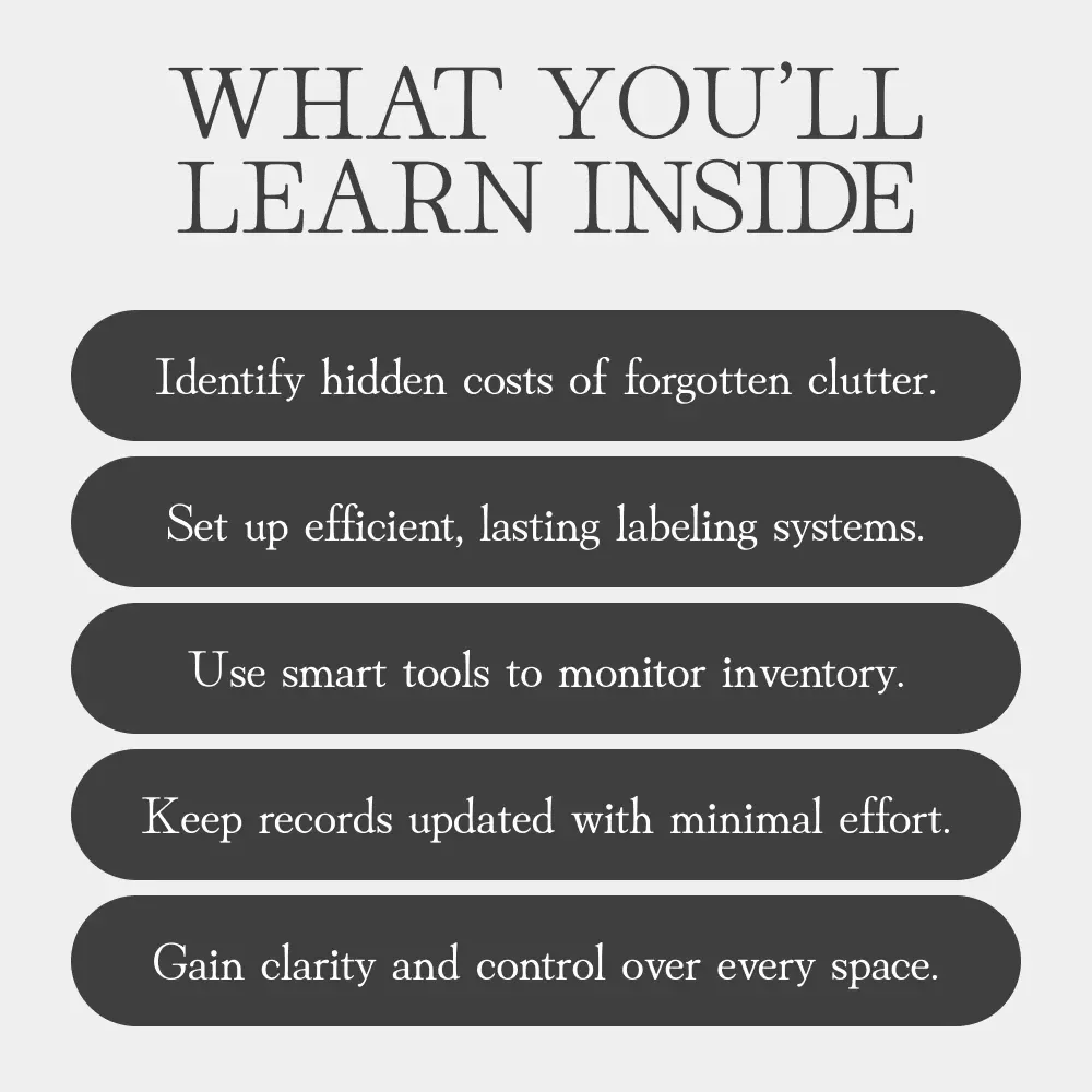Track What’s in Storage | How to Track What’s in Storage eBook | Digital Guide for Organizing and Managing Stored Items at Home or Work