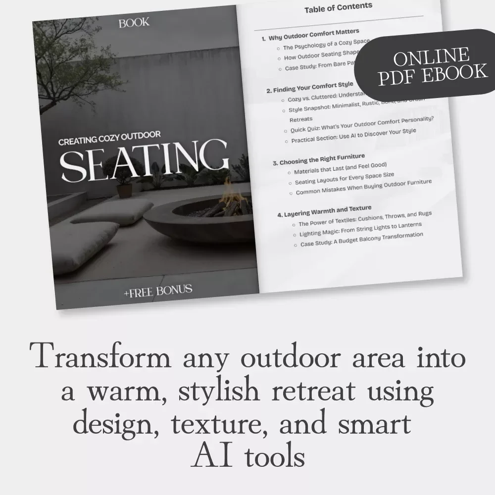 Creating Cozy Outdoor Seating | eBook Guide for Transforming Your Patio into a Warm, Inviting Haven | Best Way to Create Cozy Outdoor Seating with Style & AI Tips