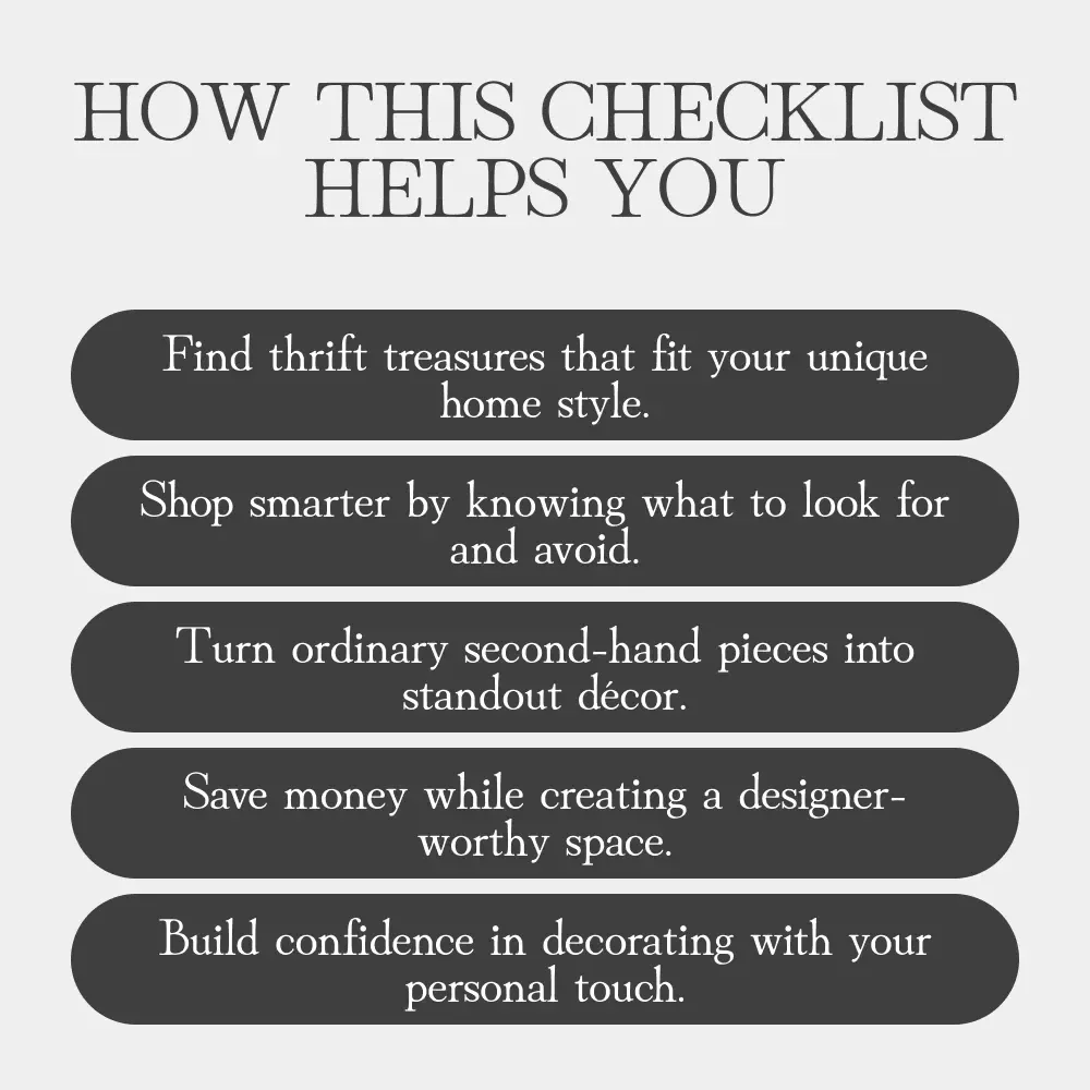 Thrift Chic: A Fun Checklist for Decorating with Thrift Finds | Digital Download for Home Styling | How to Decorate with Thrift Finds Printable Guide