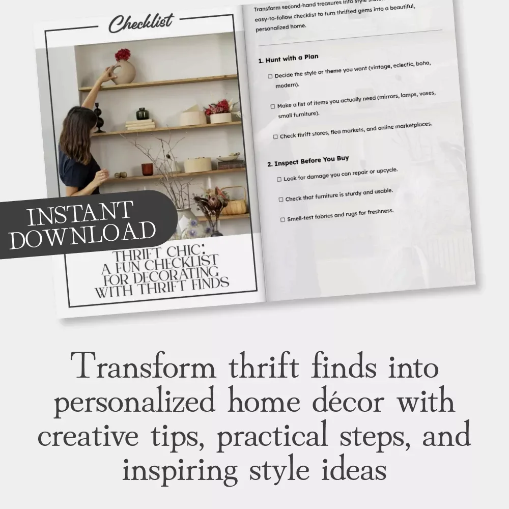 Thrift Chic: A Fun Checklist for Decorating with Thrift Finds | Digital Download for Home Styling | How to Decorate with Thrift Finds Printable Guide