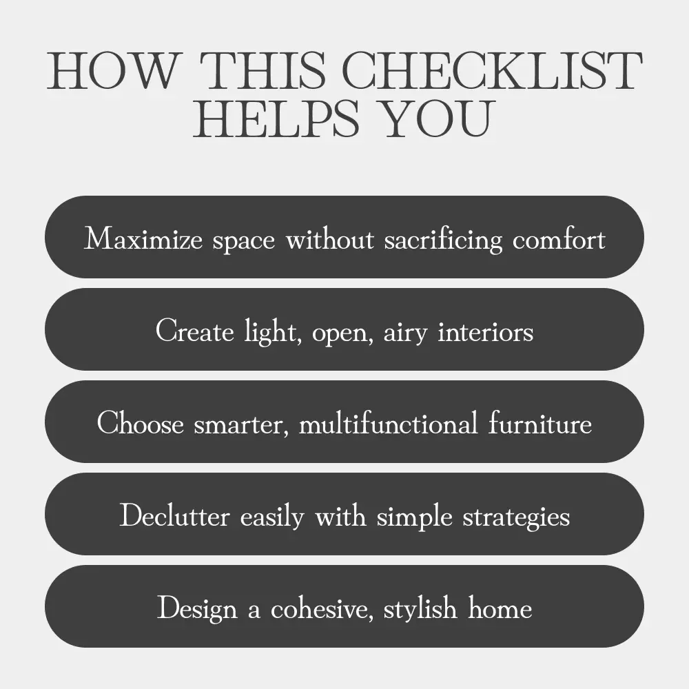Small Space, Big Style Checklist | Minimalist Home Decor Guide | Small Apartment Organization Tips | Space Saving Furniture Ideas | Modern Interior Styling eBook | Home Design Digital Download