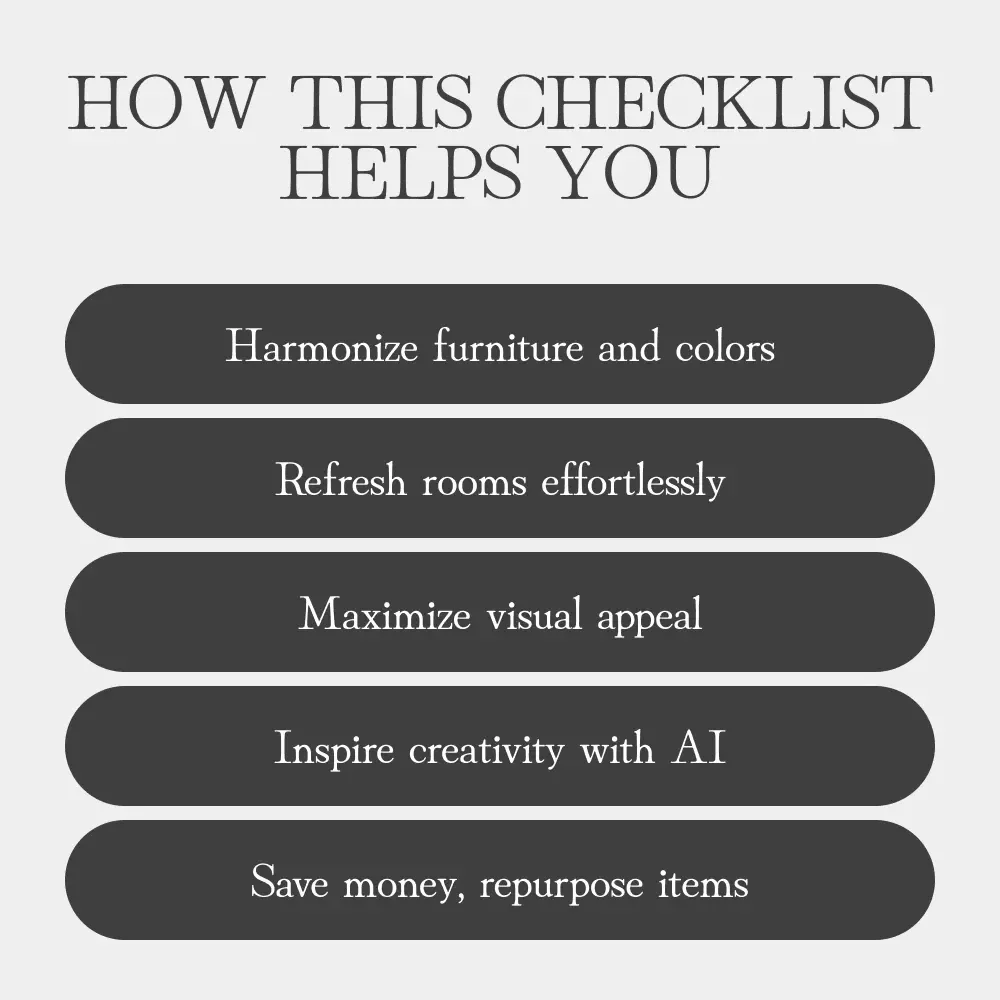 Decor Harmony Checklist – Step-by-Step Guide on How to Decorate Around Existing Furniture | Digital Download Checklist for Stylish, Cohesive Rooms