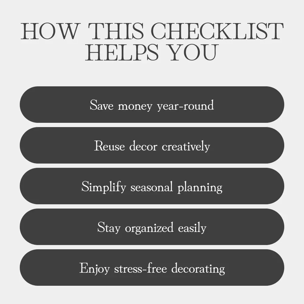 Smart Seasonal Decor Checklist | Budget-Friendly Home Styling Guide | Digital Download for How to Spend Less on Seasonal Decor