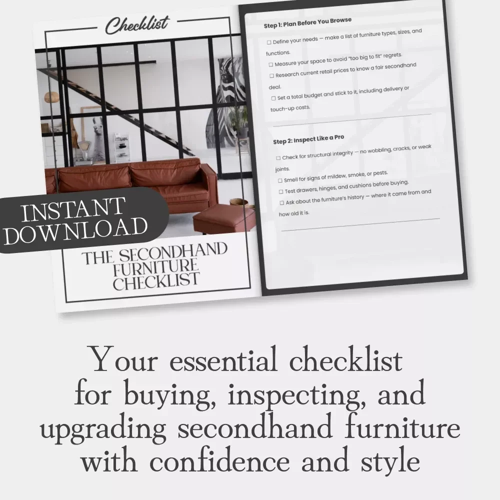 The Secondhand Furniture Checklist | Printable Guide for Thrift Shoppers | How to Buy Secondhand Furniture Smartly | Digital Download for Home Decor Enthusiasts