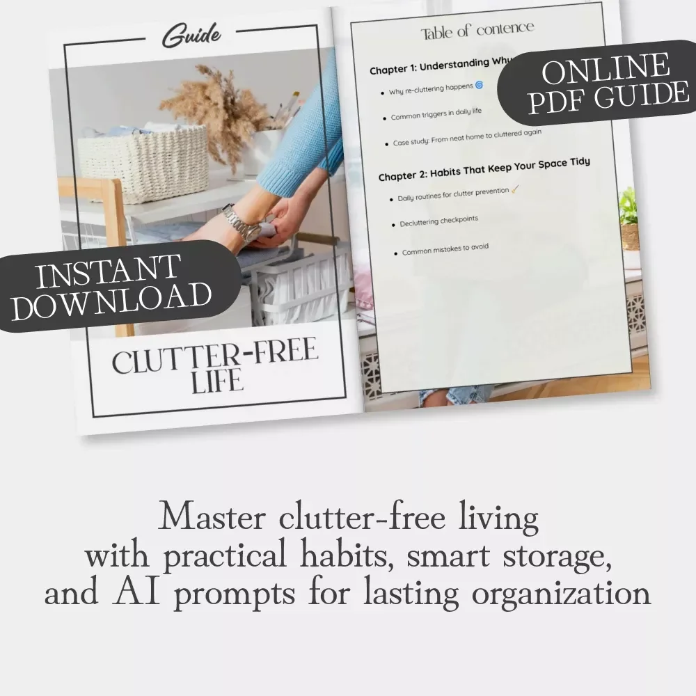 Clutter-Free Life | Digital Decluttering Guide for a Calm Home & Mind | How to Avoid Re-Cluttering with Smart Habits, Storage Hacks & AI Prompts