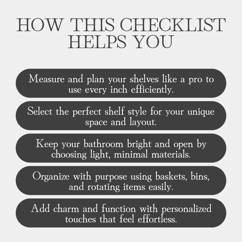 Tiny Bathroom, Big Style: Small Shelf Hacks Checklist | Smart Tips for Small Bathroom Shelves | Printable Home Decor Storage Guide