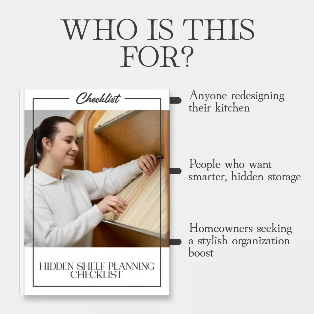 Hidden Shelf Planning Checklist | Printable Guide for How to Plan Hidden Pantry Shelves | Secret Storage Ideas for Stylish Kitchens