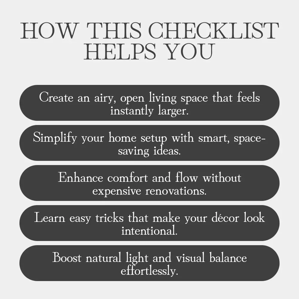 Living Room Expansion Checklist: Make Your Space Feel Bigger | Home Design Printable Guide | How to Make Your Living Room Feel Bigger Digital Download