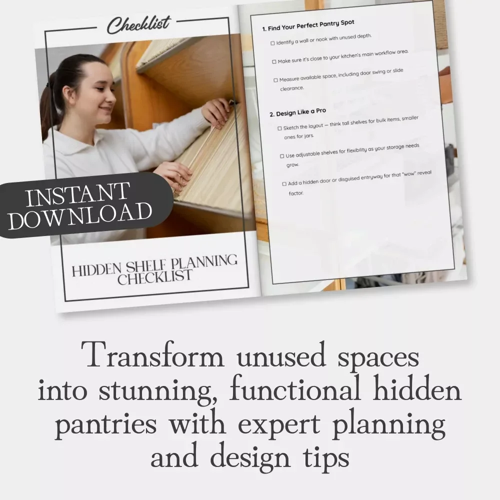 Hidden Shelf Planning Checklist | Printable Guide for How to Plan Hidden Pantry Shelves | Secret Storage Ideas for Stylish Kitchens