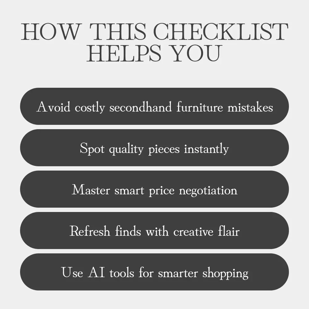 The Secondhand Furniture Checklist | Printable Guide for Thrift Shoppers | How to Buy Secondhand Furniture Smartly | Digital Download for Home Decor Enthusiasts