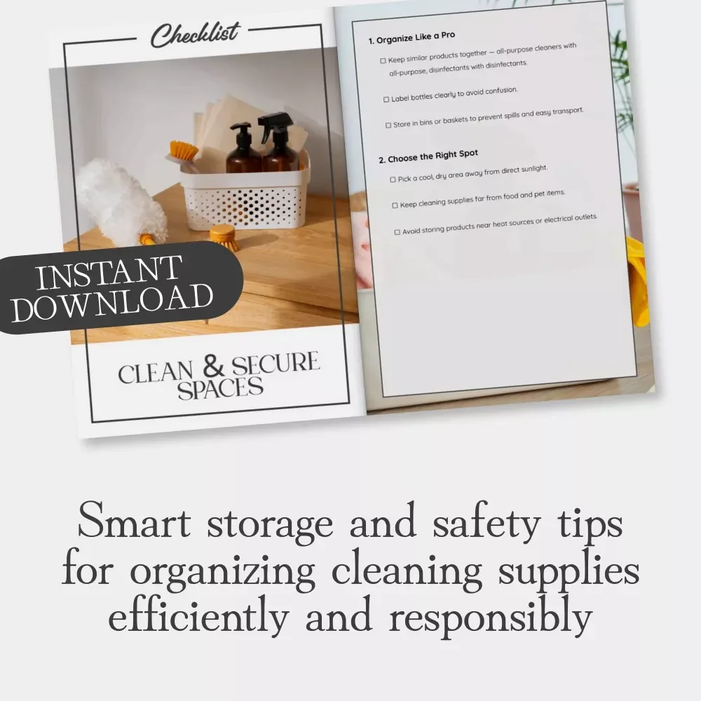 Clean & Secure Spaces | Printable Home Safety Checklist for Organizing Cleaning Products | Digital Download Guide on the Best Way to Store Cleaning Products Safely