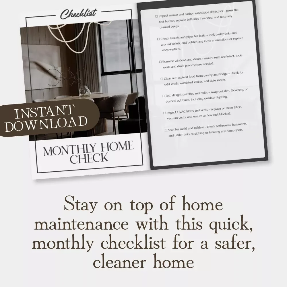 Monthly Home Check | Printable Checklist for Home Maintenance | Digital Download Guide with Tips for Monthly Home Checks | Easy Home Care Organizer for Safety & Efficiency