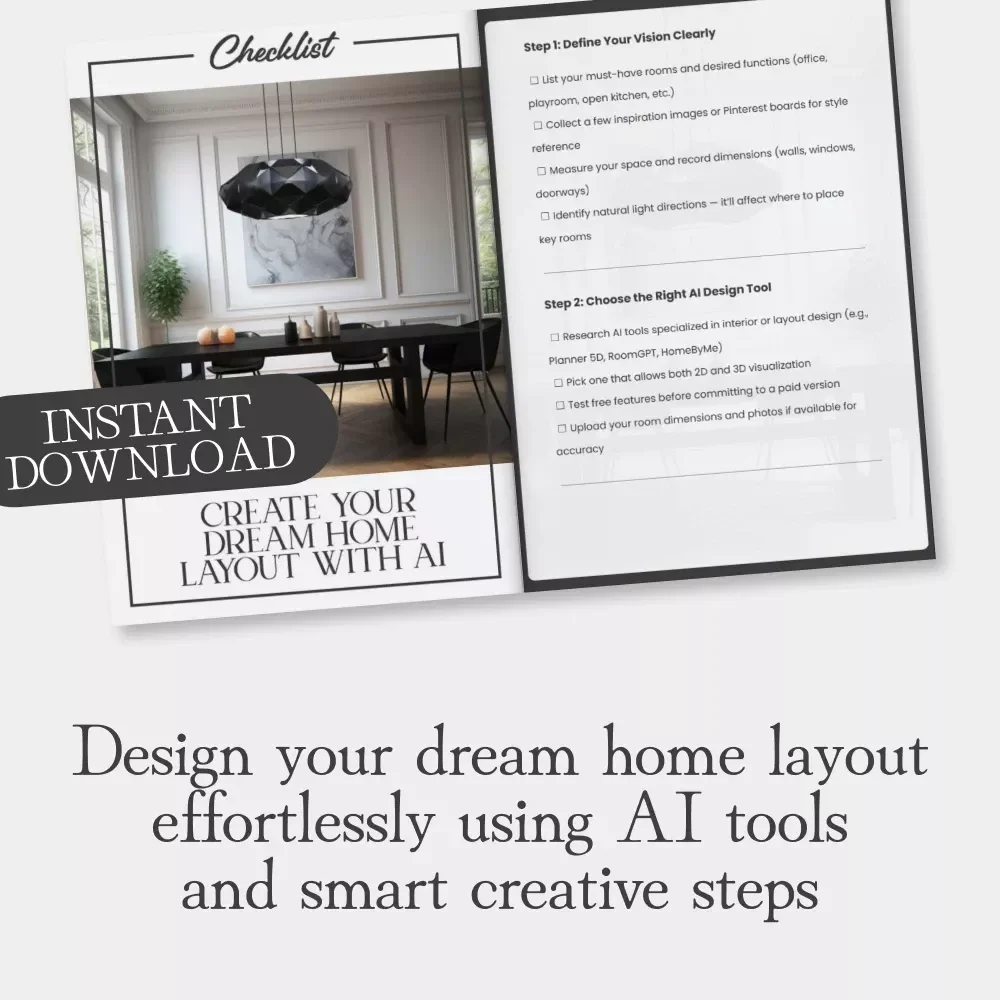 Create Your Dream Home Layout with AI – Printable Checklist for Beginners | Digital Download | how to use ai to design home layouts | Home Design Planning Guide for Interior Inspiration