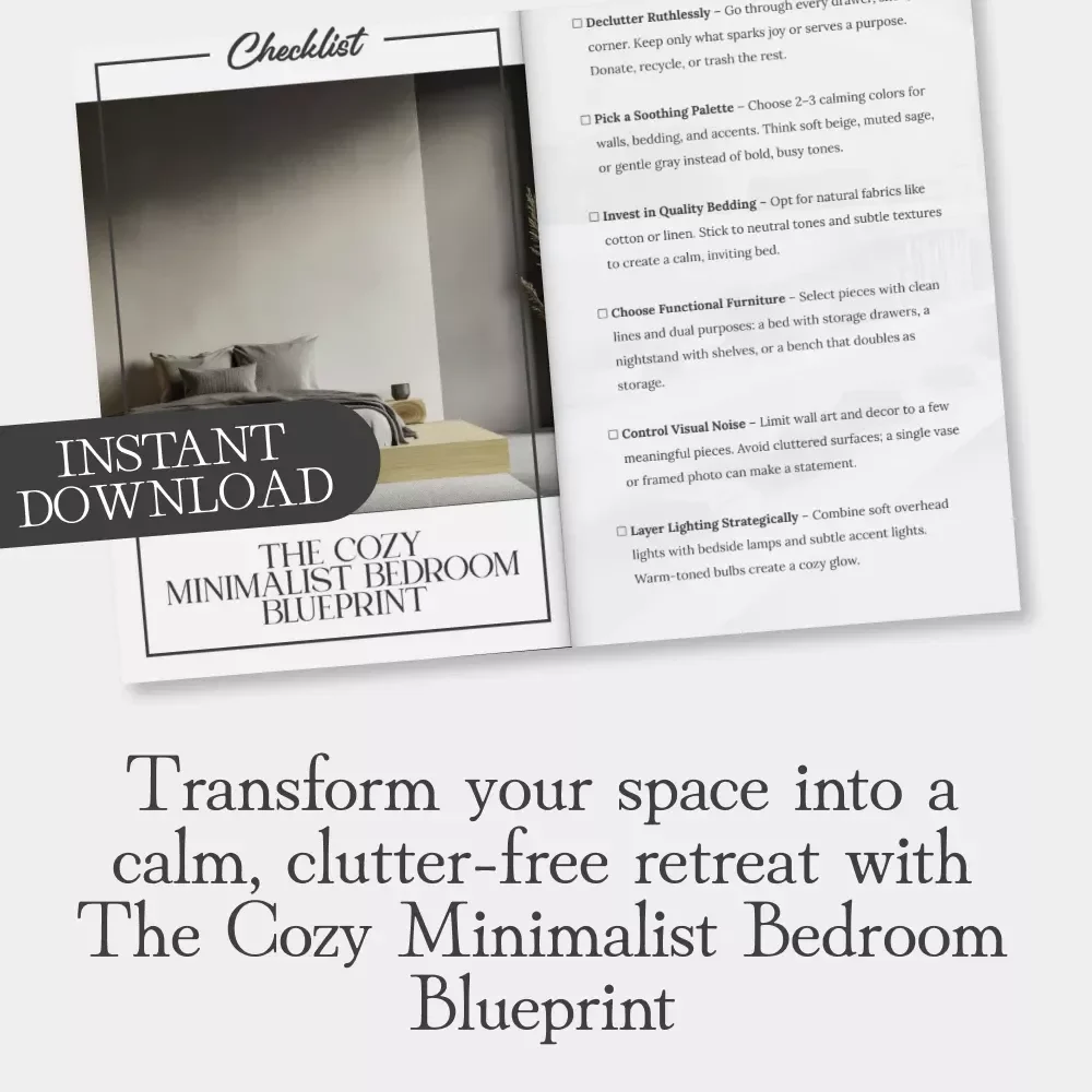 The Cozy Minimalist Bedroom Blueprint | Printable Checklist for a Calm, Clutter-Free, and Inviting Sleep Space | Digital Download Guide on How to Design a Minimalist Cozy Bedroom
