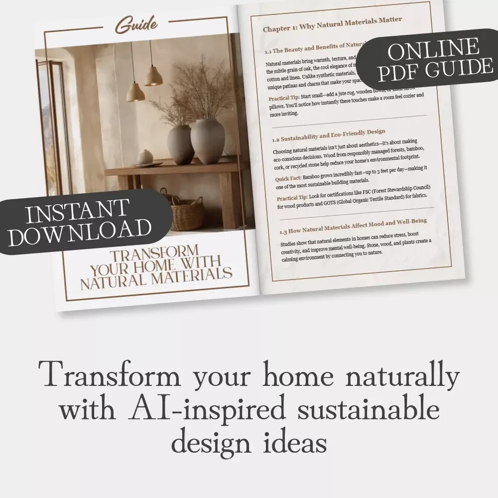 Transform Your Home with Natural Materials | Interior Design Guide for Eco-Friendly Homes | Digital Download – Tips for Decorating with Natural Materials