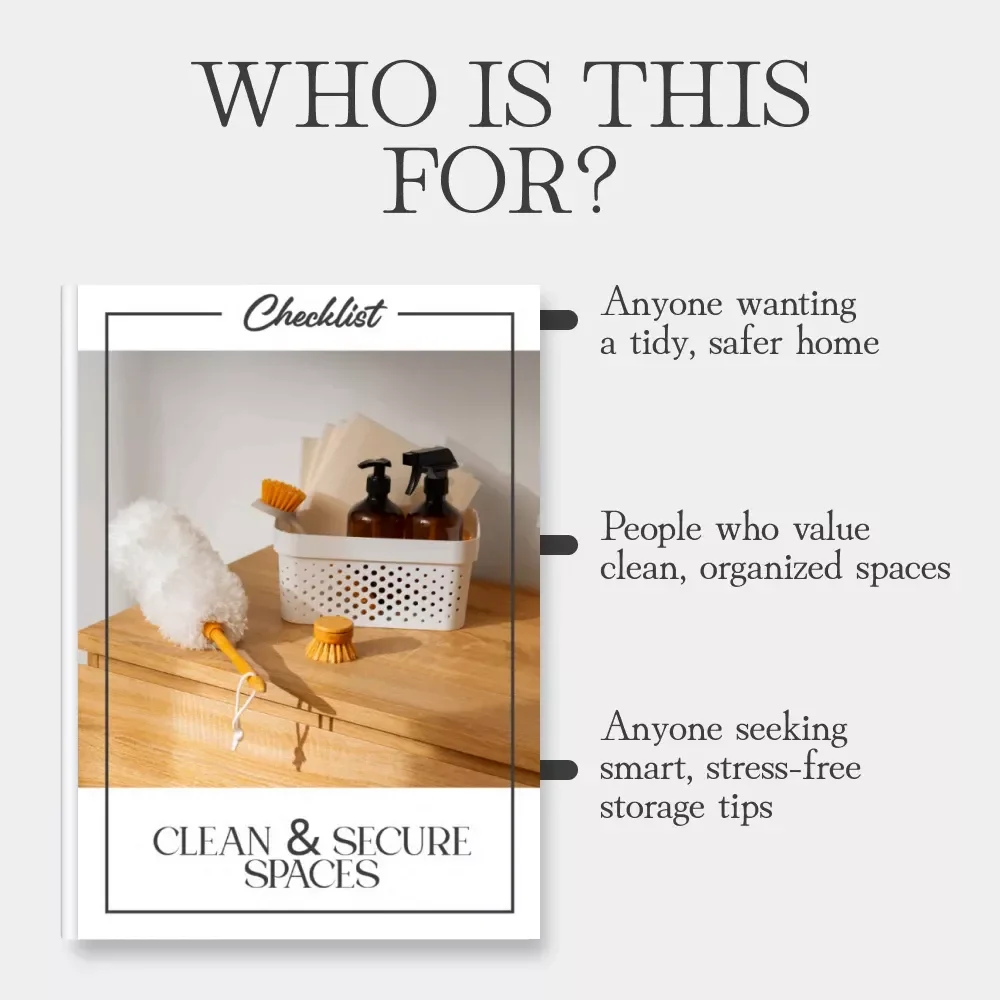 Clean & Secure Spaces | Printable Home Safety Checklist for Organizing Cleaning Products | Digital Download Guide on the Best Way to Store Cleaning Products Safely
