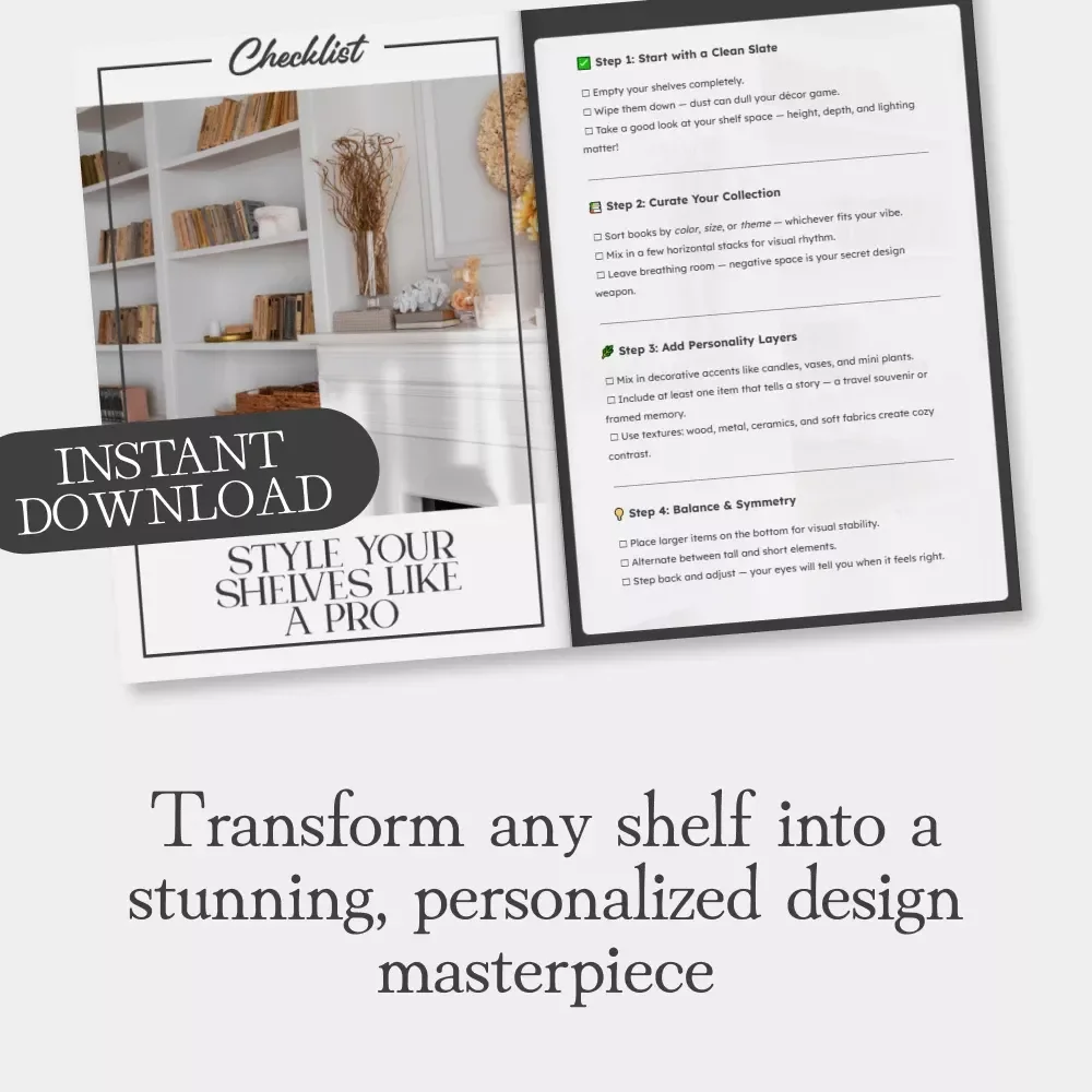 Style Your Shelves Like a Pro | Bookshelf Styling Checklist | Home Décor Guide | How to Style Bookshelves Beautifully | Printable Digital Download