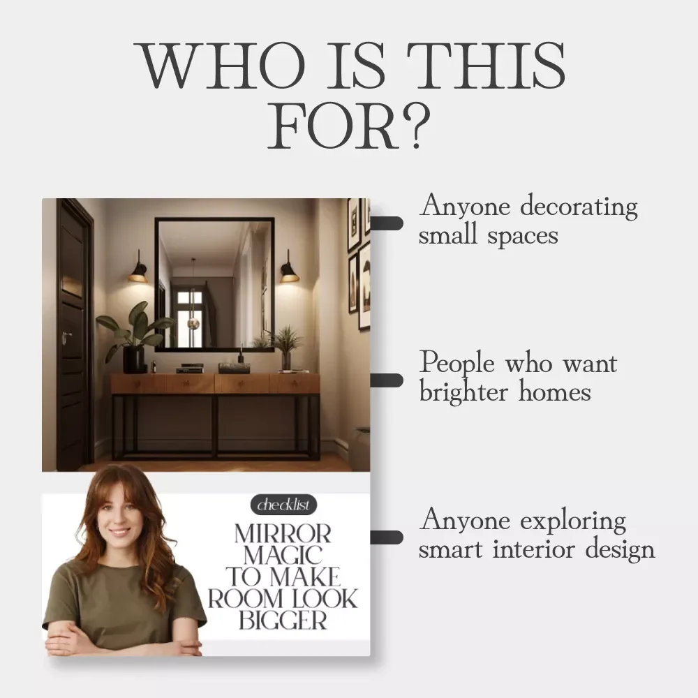 Mirror Magic to Make Room Look Bigger | Printable Home Decor Checklist | Digital Download Guide on How to Use Mirrors to Make Rooms Feel Bigger | Interior Design Tips for Small Spaces