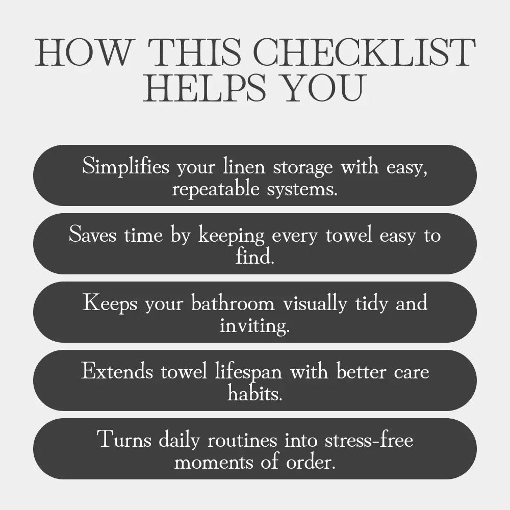 Easy Towel Organization Tips Checklist | Best Way to Store Towels Neatly | Bathroom Decluttering & Storage Guide for Home Organization