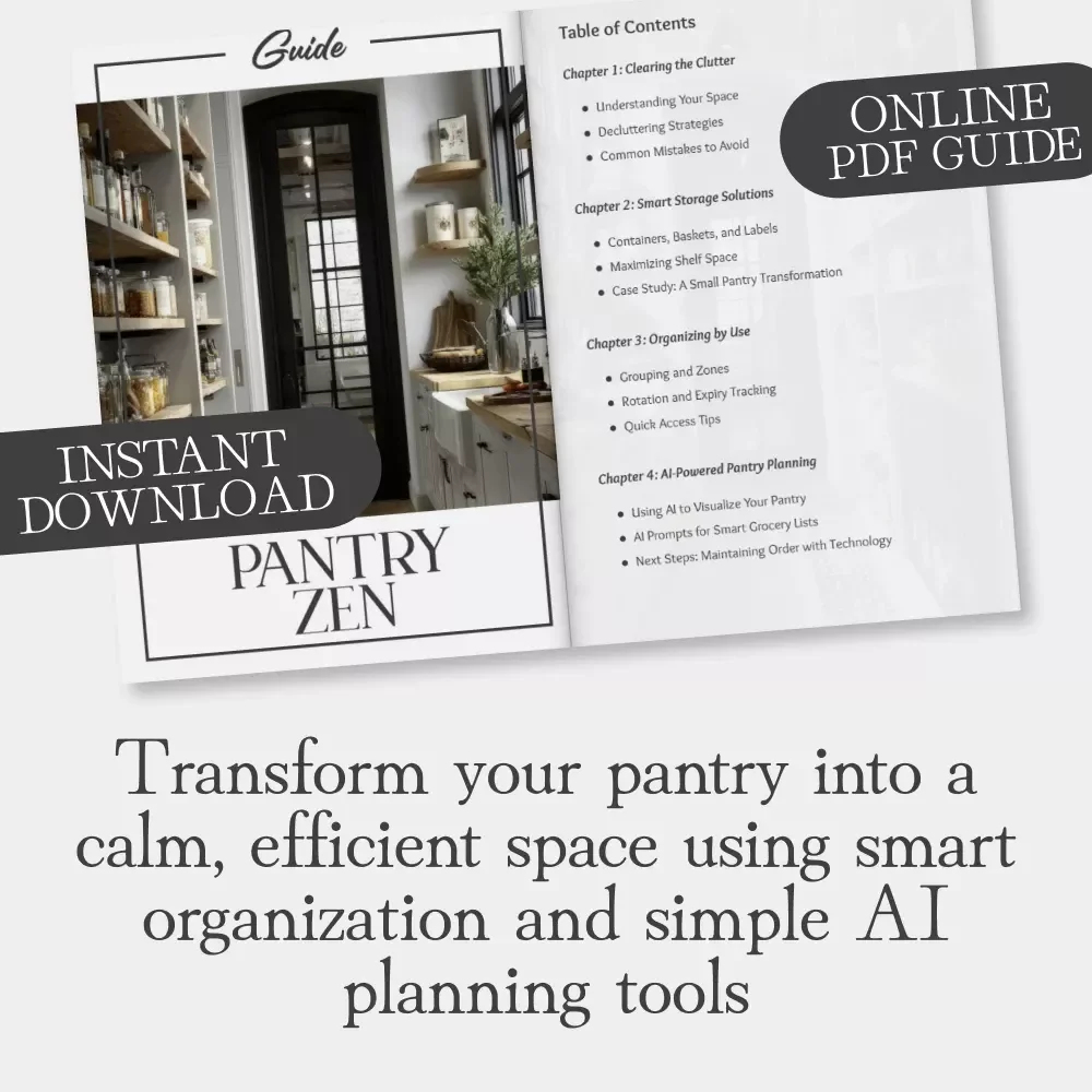 Pantry Zen | Digital Guide on How to Organize Your Pantry Easily | Decluttering, Smart Storage & AI Planning eBook for Effortless Kitchen Organization