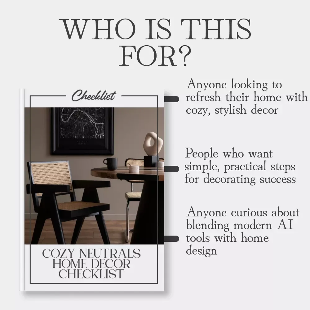 Cozy Neutrals Home Decor Checklist | Digital Download eBook, Guide, and Checklist for Neutral Interiors, Warm Accents, and AI-Powered Home Styling