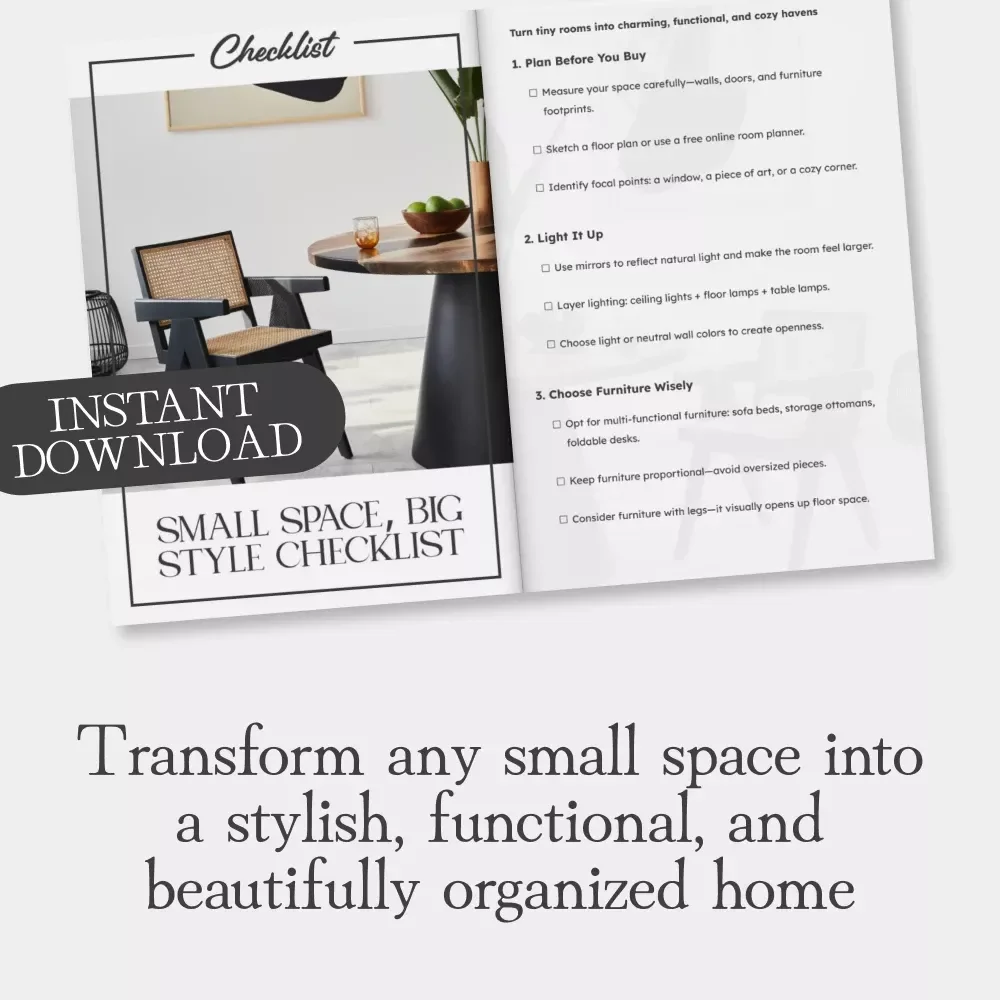 Small Space, Big Style Checklist | Minimalist Home Decor Guide | Small Apartment Organization Tips | Space Saving Furniture Ideas | Modern Interior Styling eBook | Home Design Digital Download