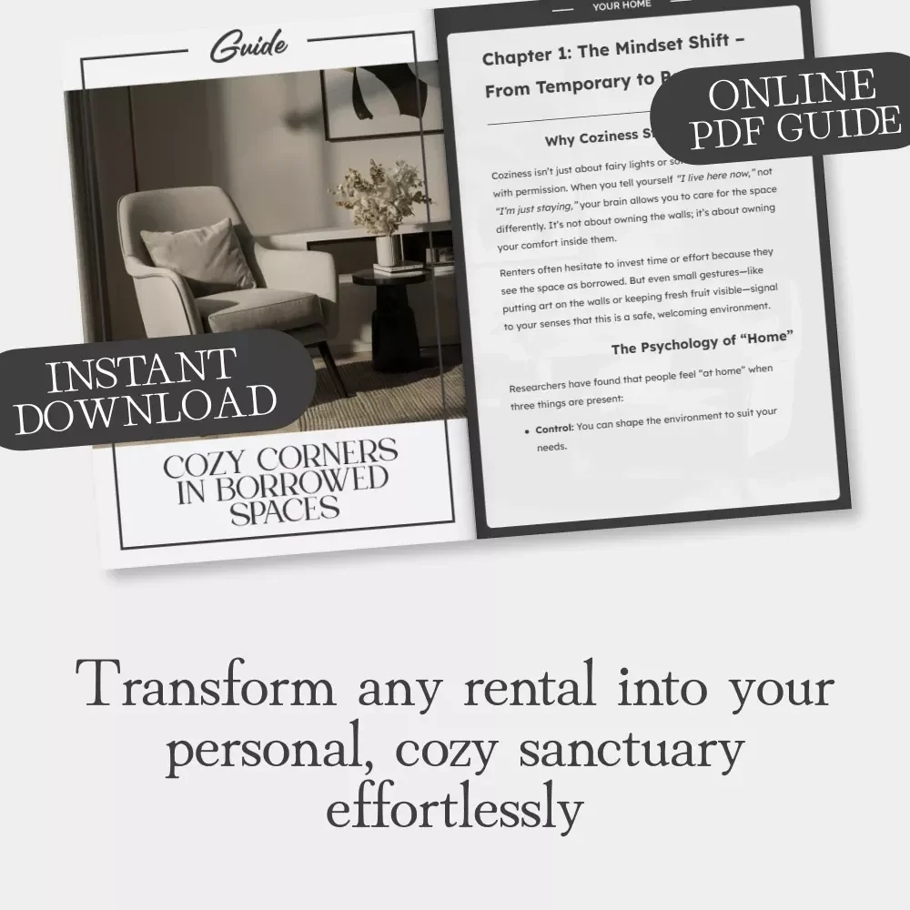 Cozy Corners in Borrowed Spaces | A Digital Guide on How to Make a Rental Feel Cozy | Warm, Personal Home Styling for Renters & Apartment Dwellers