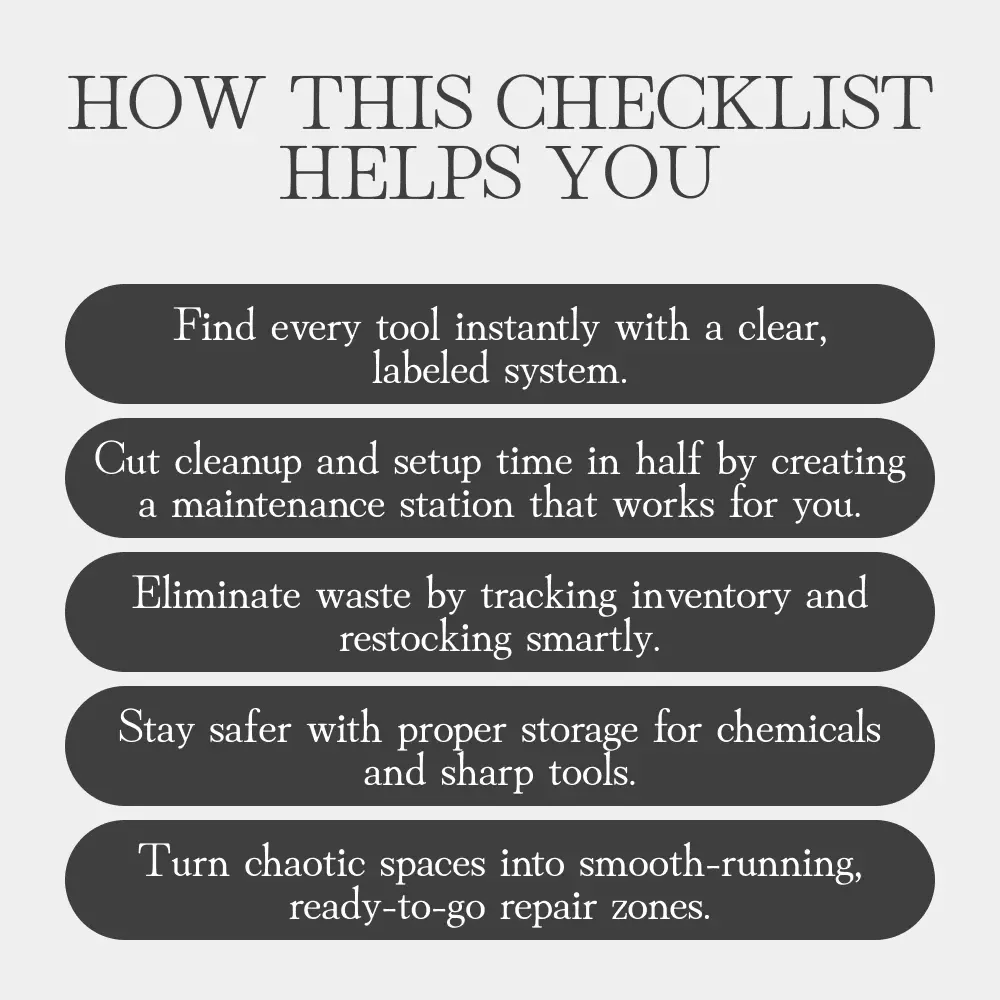 Smart Storage for Maintenance Gear Checklist | Printable Home Organization Guide | How to Organize Supplies for Maintenance | Garage & Workshop Storage Planner