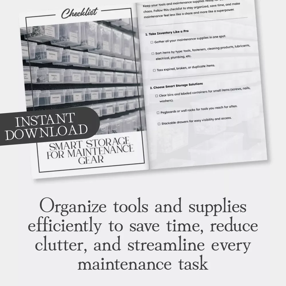 Smart Storage for Maintenance Gear Checklist | Printable Home Organization Guide | How to Organize Supplies for Maintenance | Garage & Workshop Storage Planner