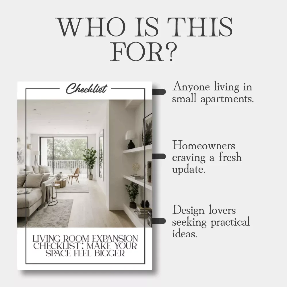 Living Room Expansion Checklist: Make Your Space Feel Bigger | Home Design Printable Guide | How to Make Your Living Room Feel Bigger Digital Download