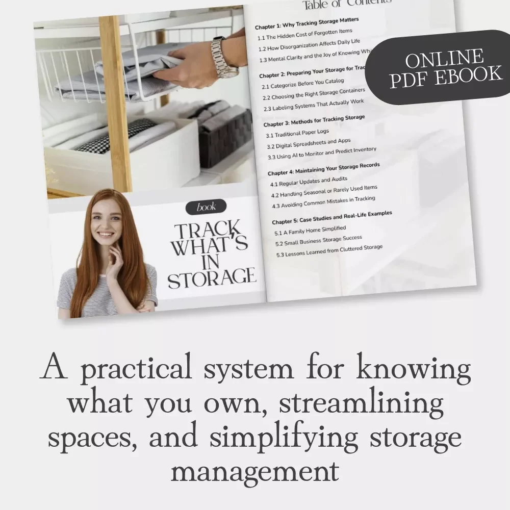 Track What’s in Storage | How to Track What’s in Storage eBook | Digital Guide for Organizing and Managing Stored Items at Home or Work