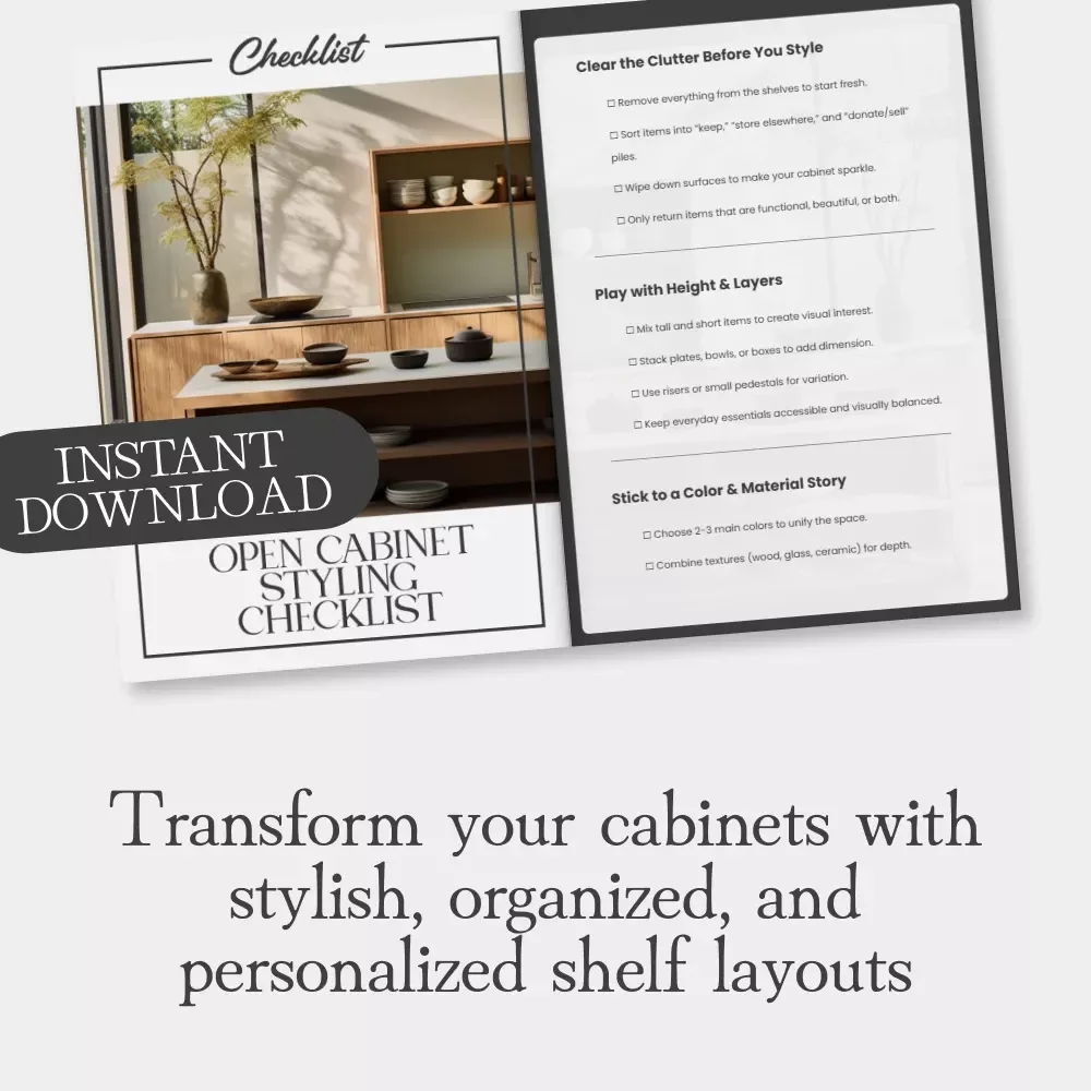 Open Cabinet Styling Checklist – Ultimate Guide on How to Style Open Cabinets Without Clutter for a Beautiful, Organized Display