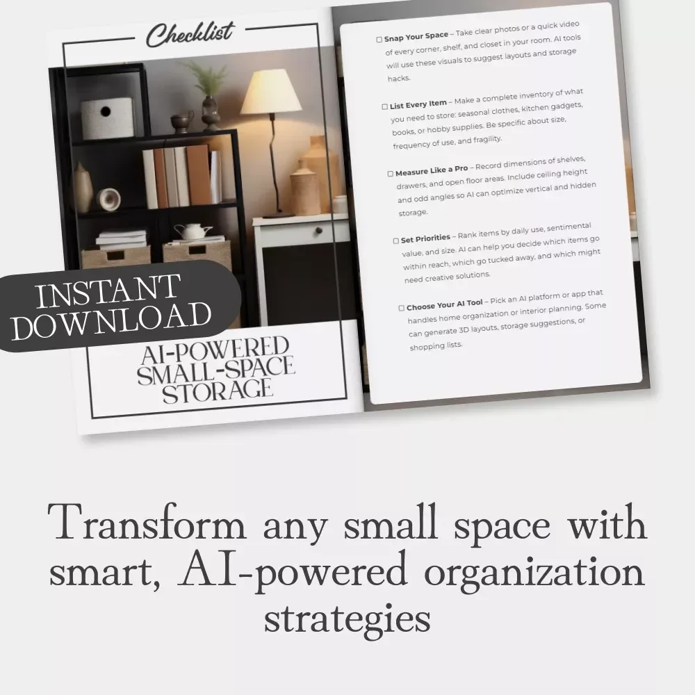 AI-Powered Small-Space Storage | Printable Checklist | Digital Download | Home Organization Guide Using AI | How to Use AI to Plan Small-Space Storage