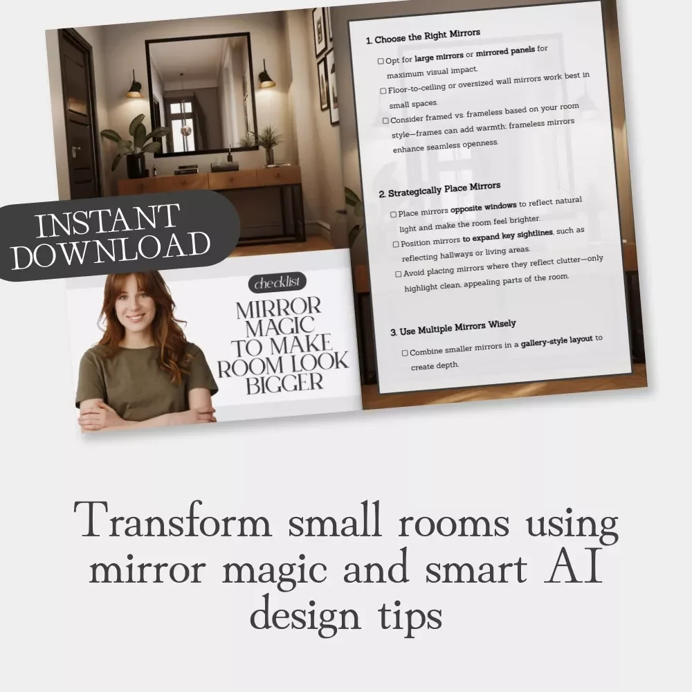 Mirror Magic to Make Room Look Bigger | Printable Home Decor Checklist | Digital Download Guide on How to Use Mirrors to Make Rooms Feel Bigger | Interior Design Tips for Small Spaces