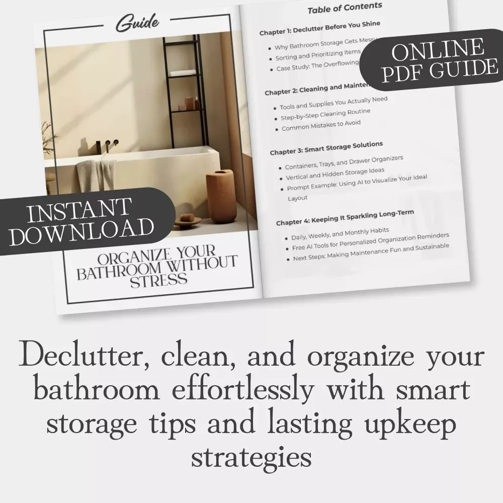 Organize Your Bathroom Without Stress | Digital Guide for How to Clean and Maintain Bathroom Storage | Declutter, Simplify & Create Lasting Order