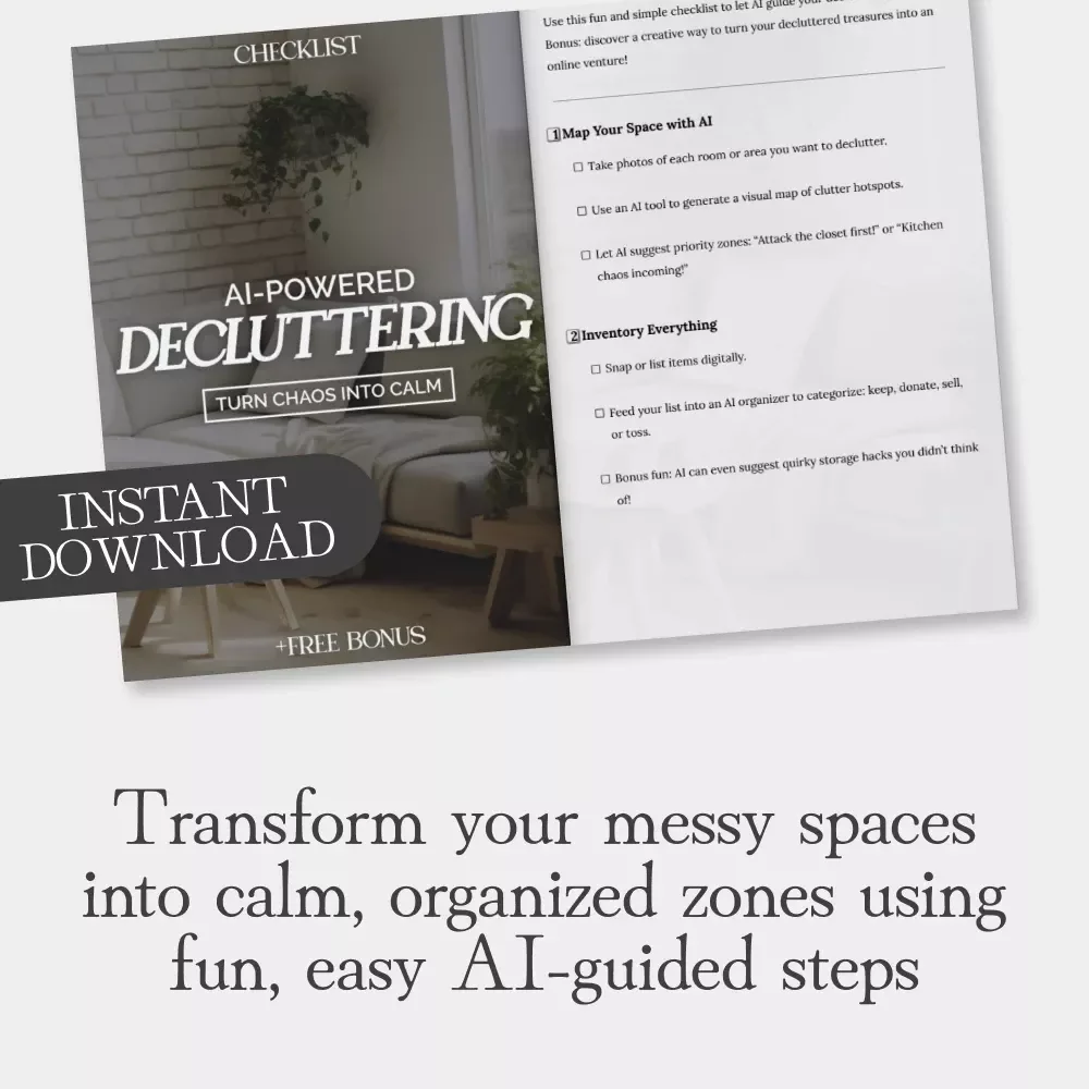 AI-Powered Decluttering Checklist: Turn Chaos into Calm | Digital Decluttering Guide | How to Use AI for Decluttering Plans | Home Organization Printable Download
