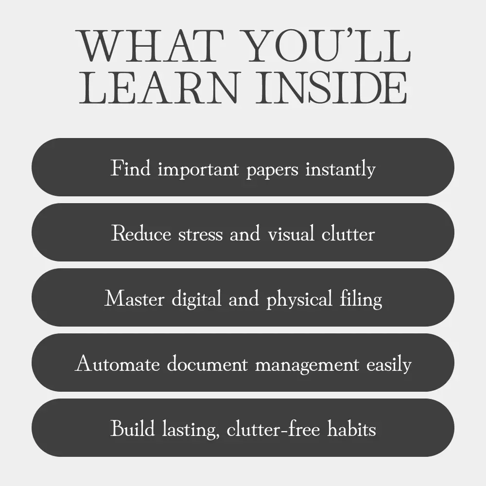 Clear Desk, Clear Mind | Printable & Digital Guide with Tips for Decluttering Paper and Mail | Home Office Organization eBook