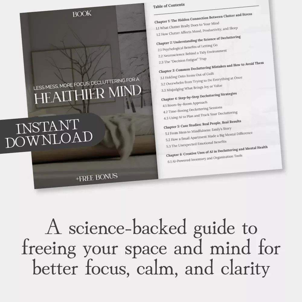 Less Mess, More Focus: Decluttering for a Healthier Mind | eBook on Why Decluttering Helps Mental Health | Digital Download Guide for Stress Relief, Focus & Productivity