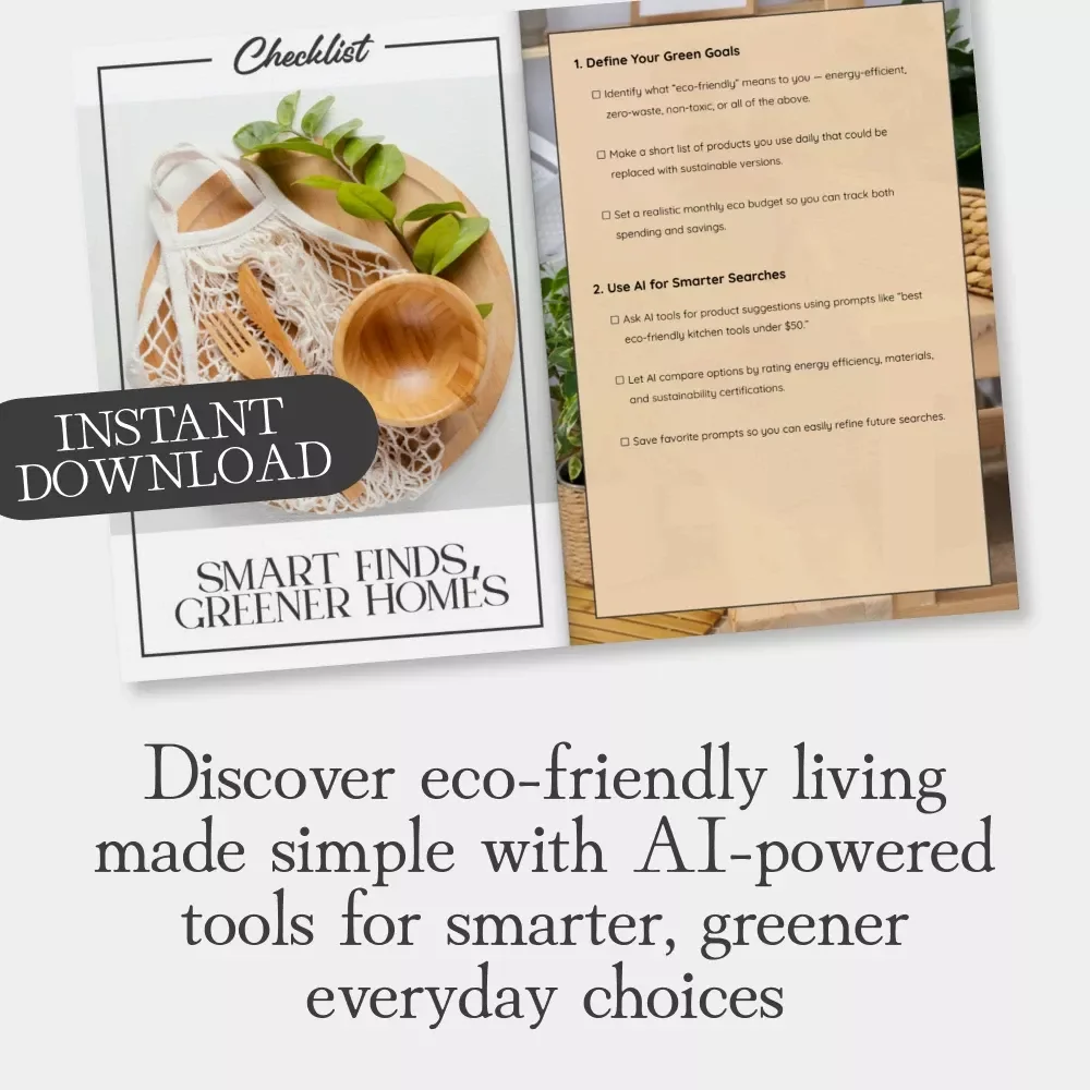 Smart Finds, Greener Homes | Printable Checklist on How to Use AI to Find Eco-Friendly Home Products | Sustainable Living Digital Download for Conscious Shoppers