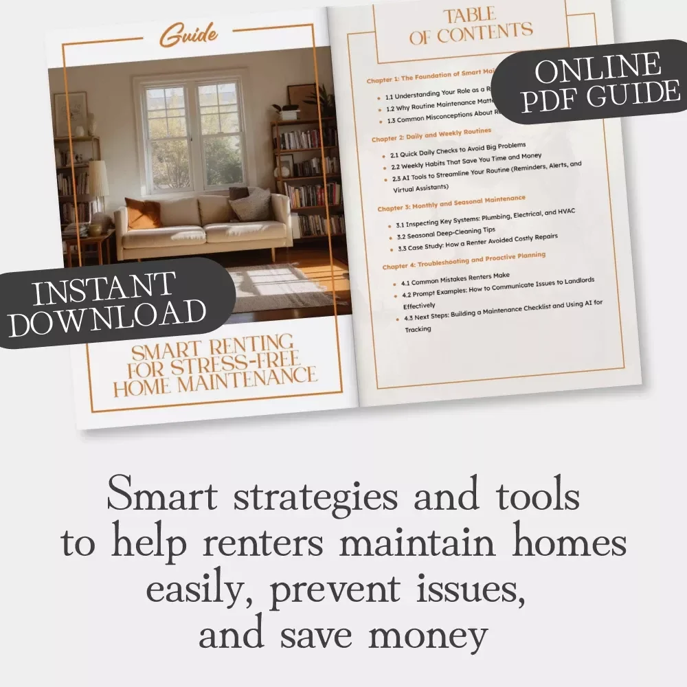 Smart Renting for Stress-Free Home Maintenance | Digital Guide for Renters | Easy Tips for Renters’ Maintenance Routines | Printable eBook Download for Apartment Living