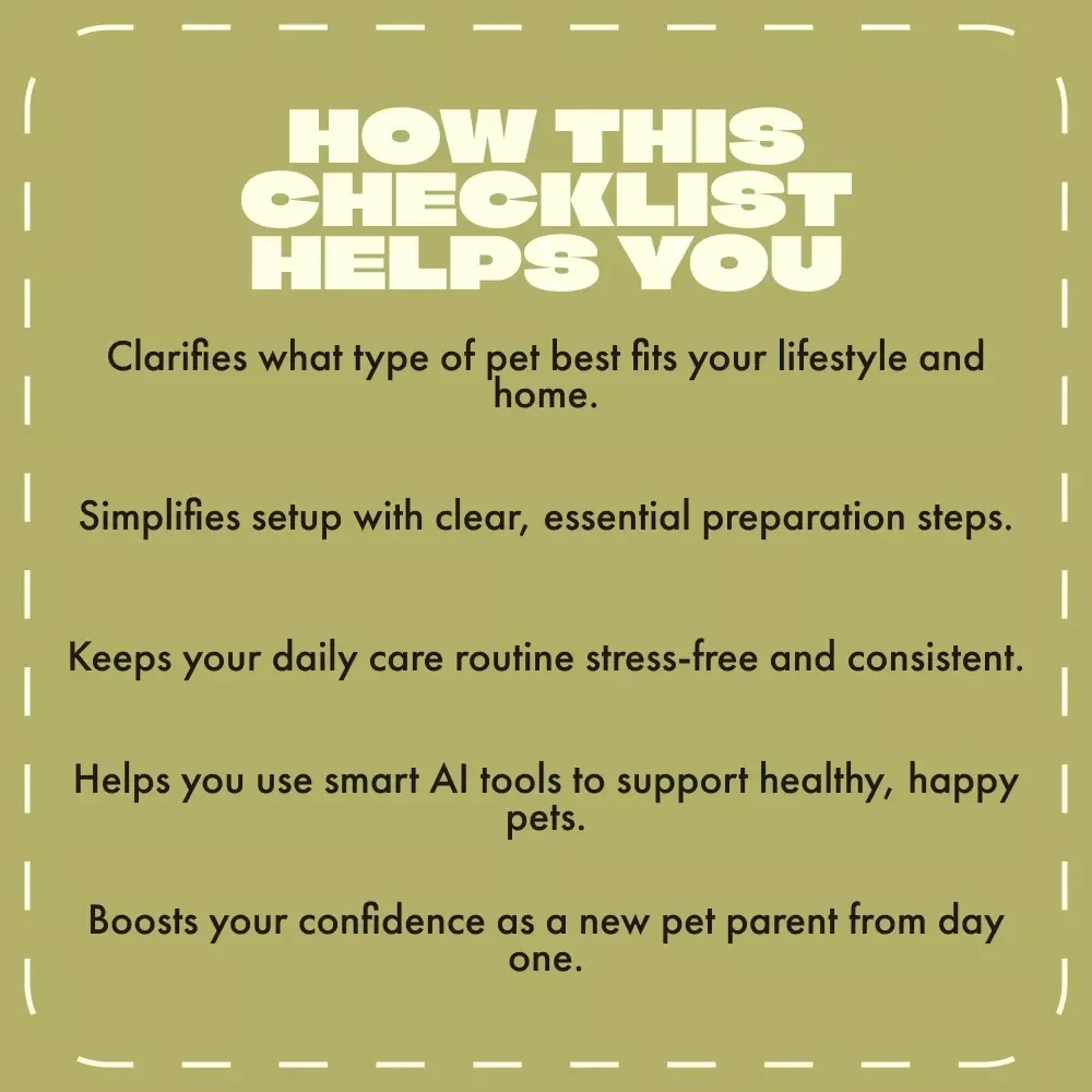 The Beginner’s Pet Owner Checklist | Printable Pet Care Guide for New Owners | Digital Download for Finding the Best First Pet for Beginners