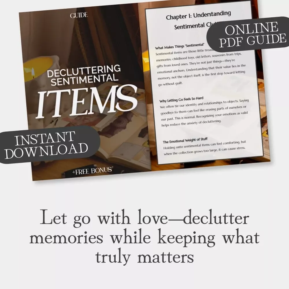 Decluttering Sentimental Items | Printable Digital Guide on How to Declutter Sentimental Things | Emotional Minimalism eBook for Letting Go and Preserving Memories