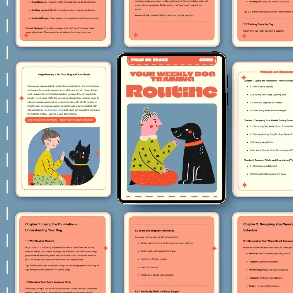 Paws on Track: Your Weekly Dog Training Routine – Digital Guide for Dog Owners | Step-by-Step Weekly Training Routine for Dogs | Printable Pet Training eBook