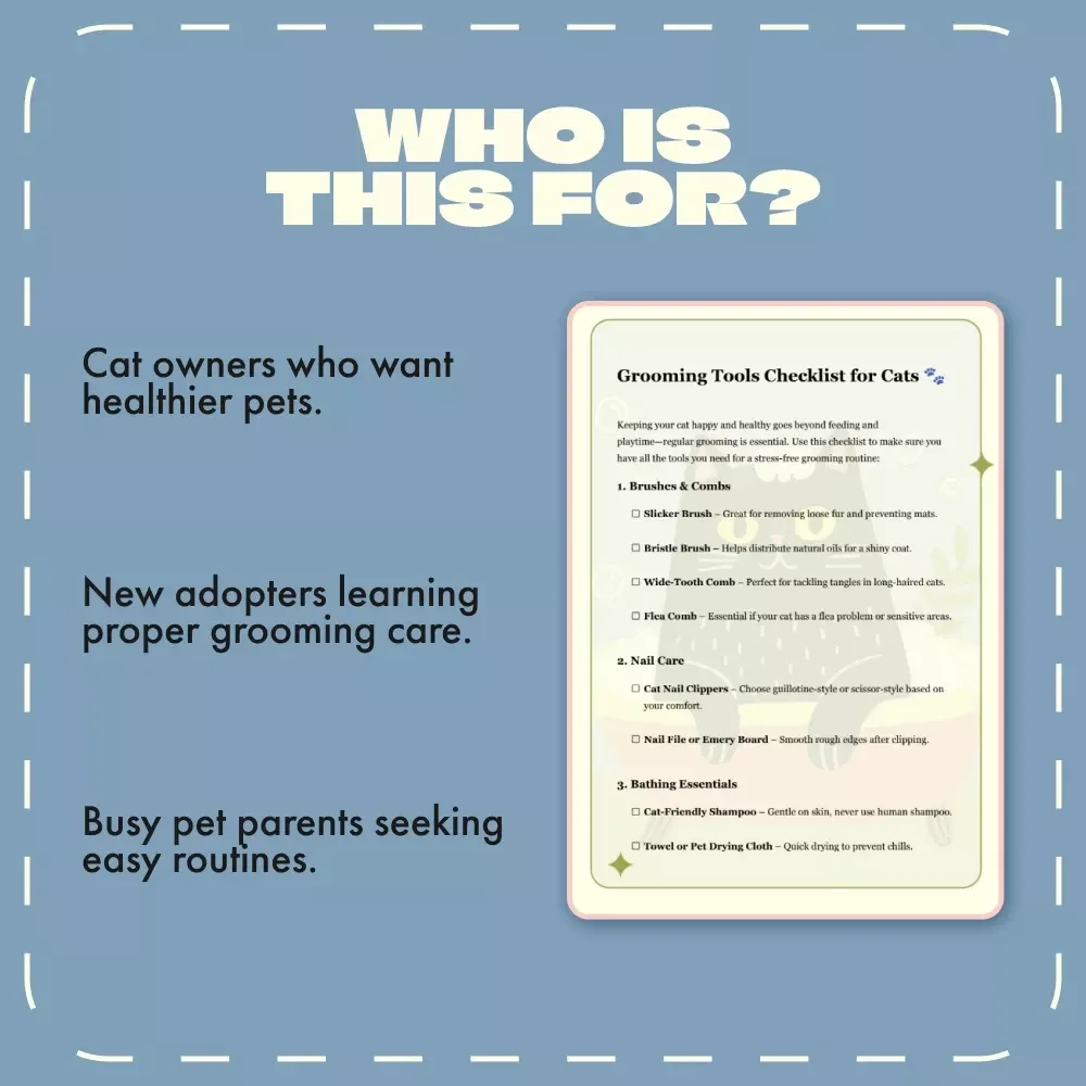 Grooming Tools Checklist for Cats | Printable Cat Grooming Essentials Guide | Digital Download for Cat Owners & Pet Grooming Beginners | grooming tools checklist for cats