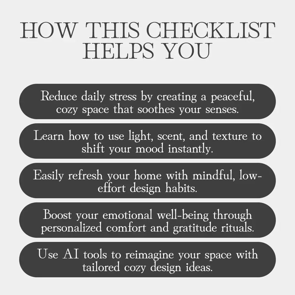 Your Cozy Home Stress-Relief Checklist | Digital Printable Guide for Calm Living | Cozy Home Decor Tips | How and why cozy homes help reduce stress