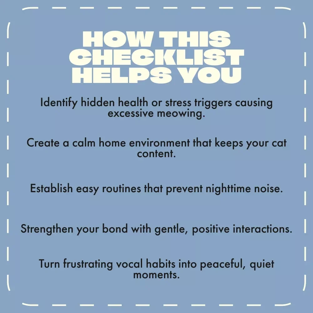 Checklist: How to Reduce Yowling in Cats | Digital Cat Care Guide for Calmer, Happier Felines | Printable Pet Owner Resource